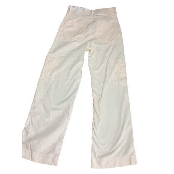 American Eagle Outfitters Cream Corduroy Baggy Wide Leg Cargo Pants Sz 0 Stretch - Picture 2 of 9